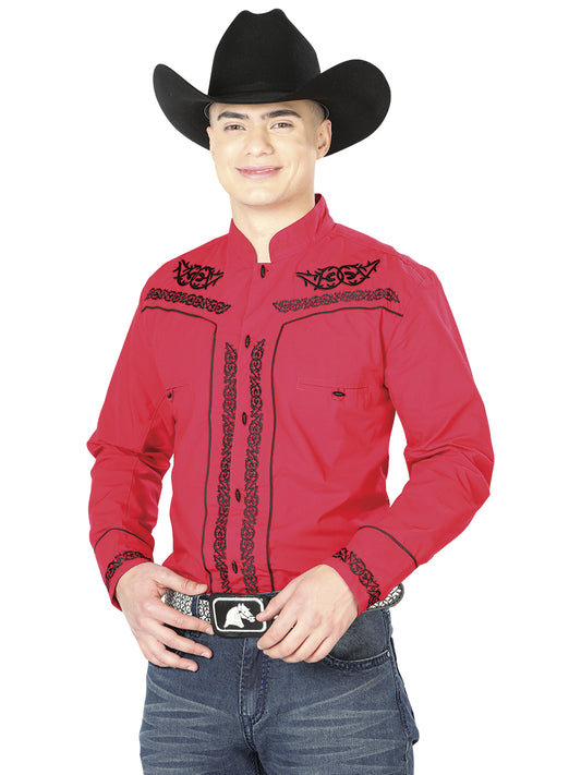 Mens El Señor de los Cielos Charro Embroidery Shirt Red/Black  40786