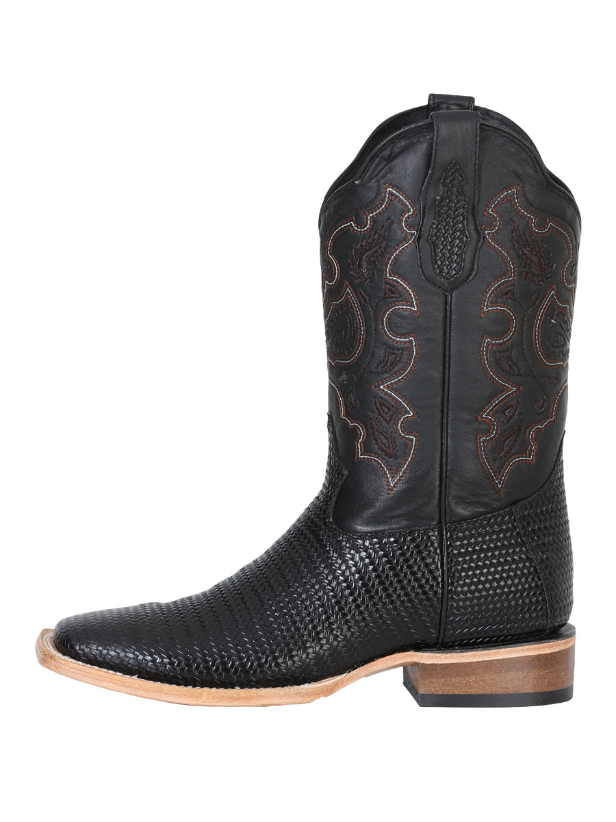 Bota de rodeo El General para hombre - Piel tejida repujada - Negra 41790