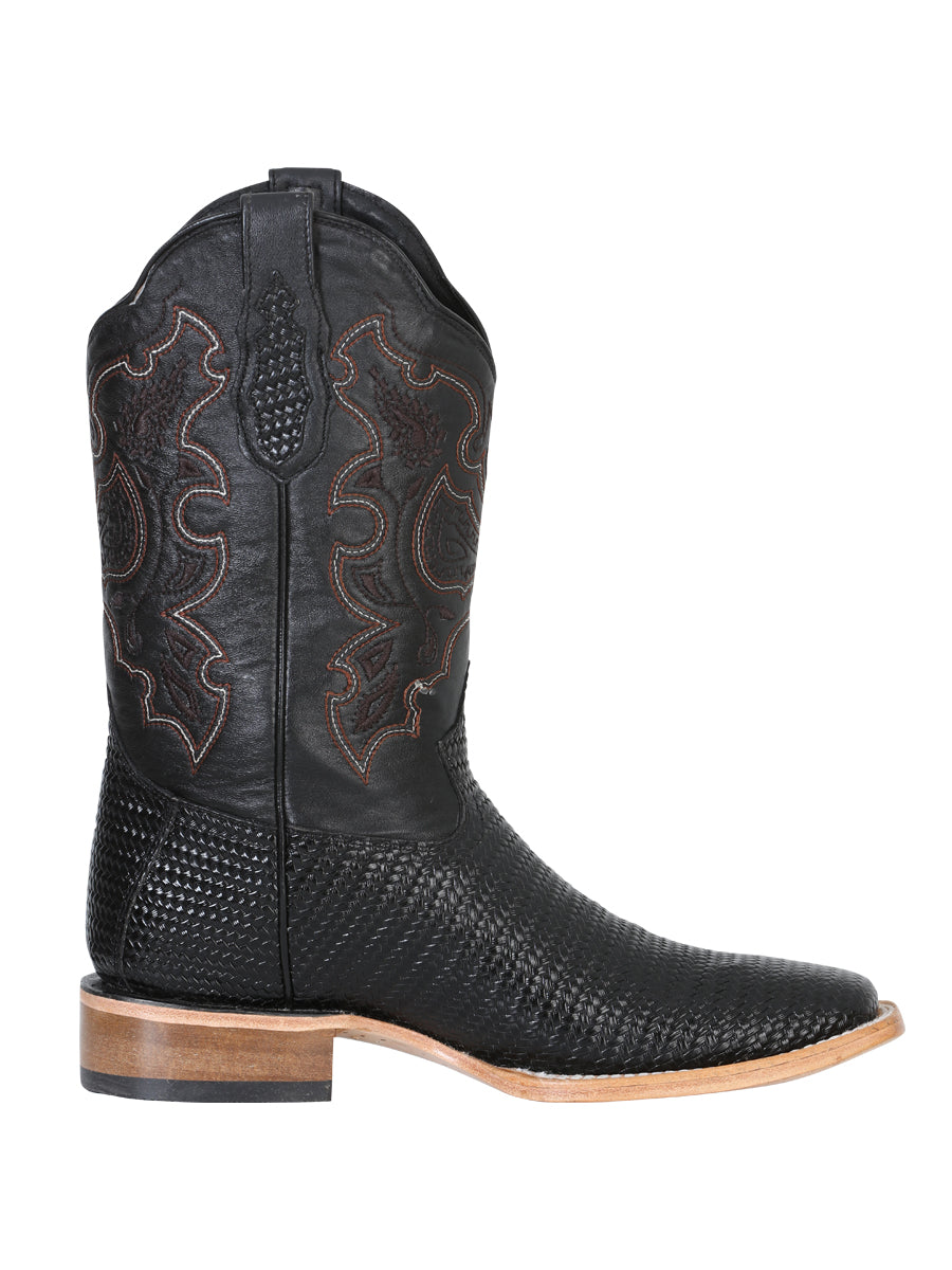 Bota de rodeo El General para hombre - Piel tejida repujada - Negra 41790