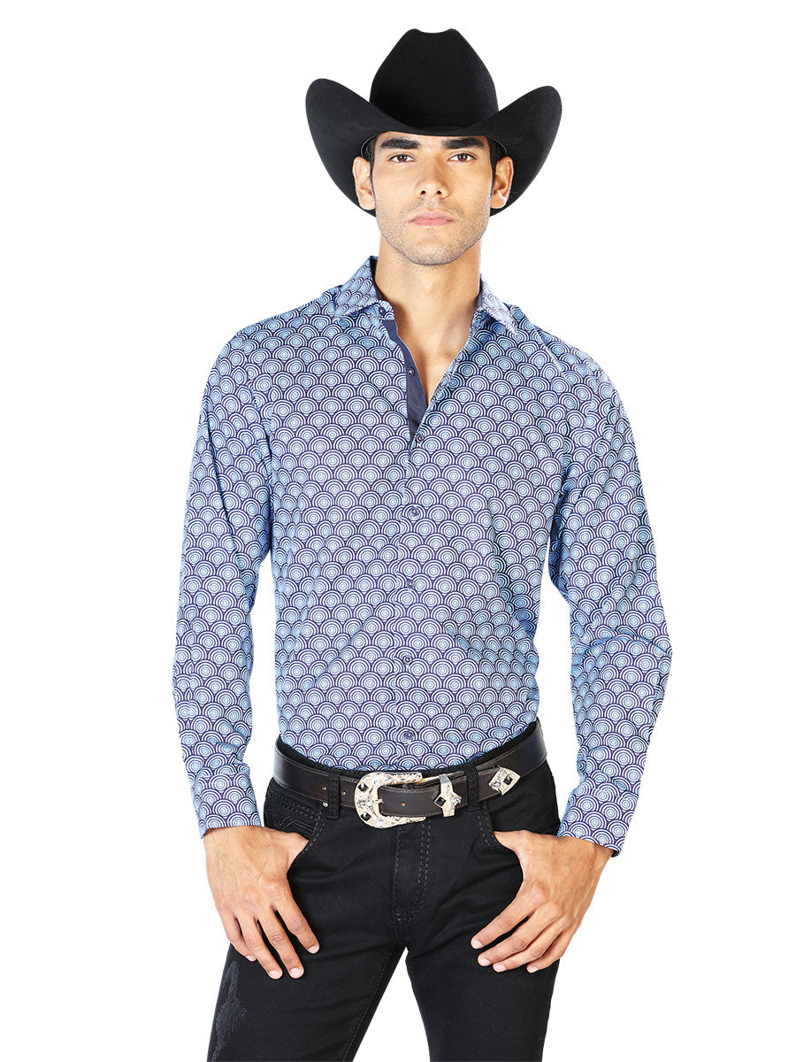 Camisa vaquera informal azul de manga larga estilo western 43544