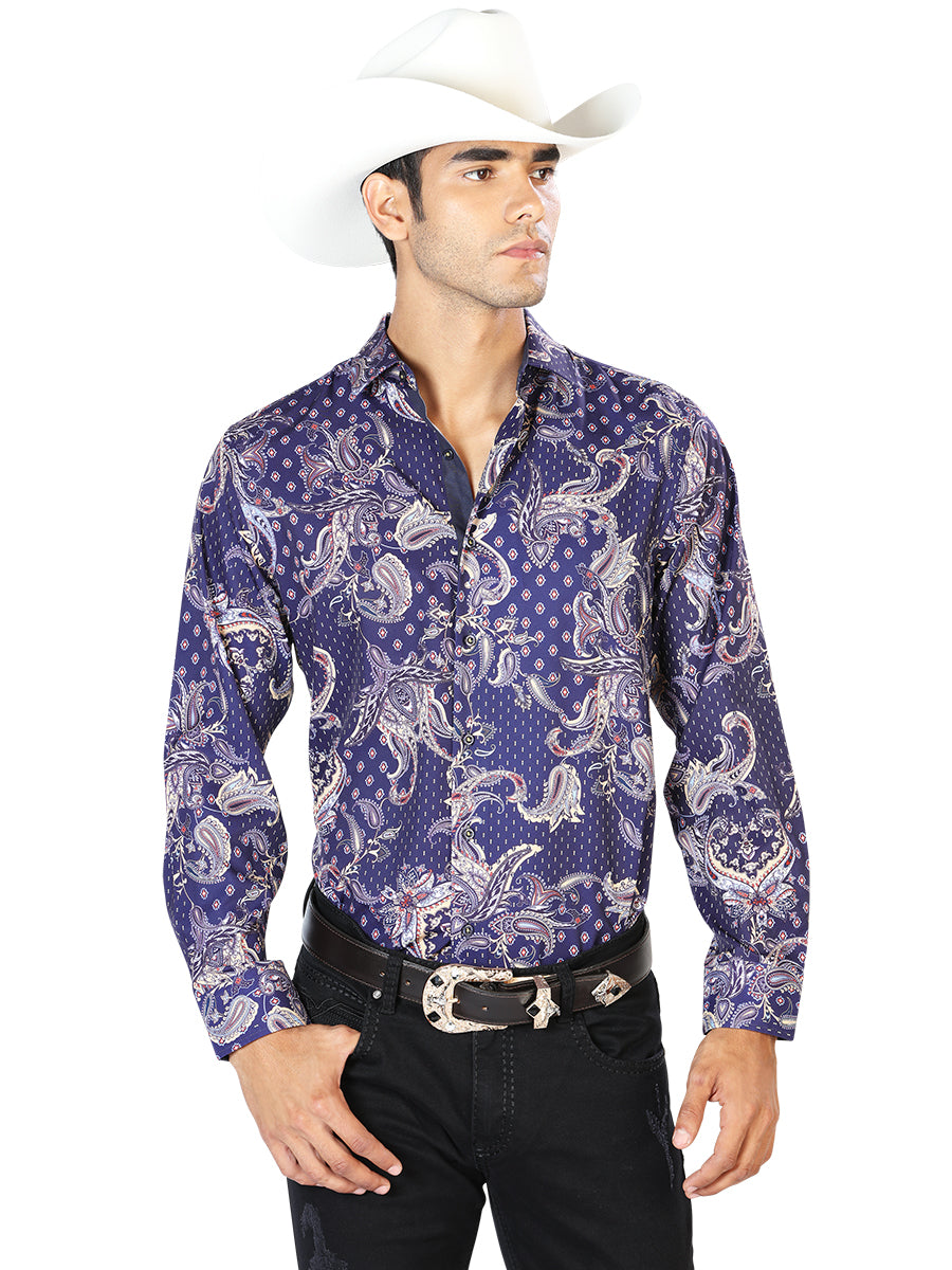Camisa casual azul de manga larga 43554