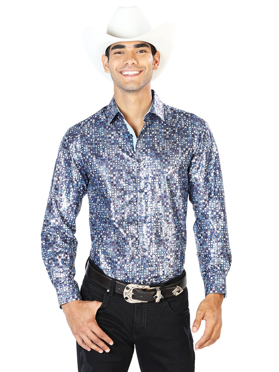 Navy Blue Casual Long Sleeve Shirt 43565