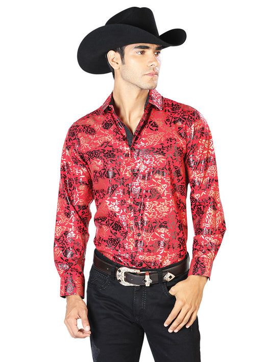 Red And Gold Casual Long Sleeve Shirt 43572