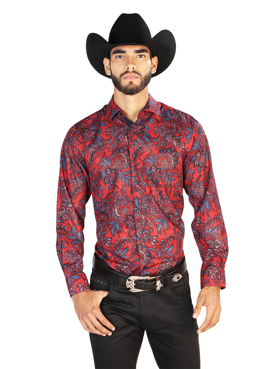 Camisa casual de manga larga roja y azul 43856