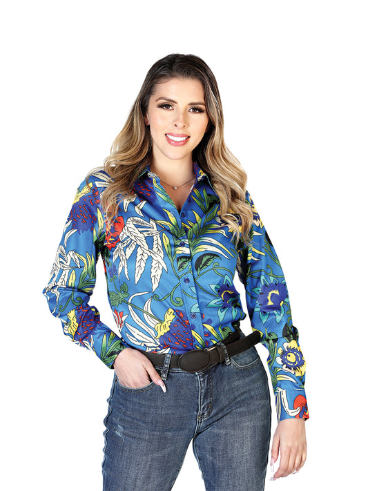 Camisa vaquera de manga larga azul rey para mujer 43895