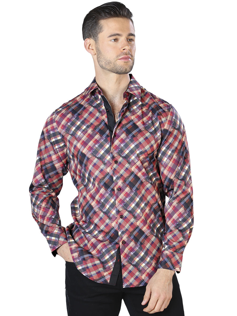 Camisa casual roja de manga larga 44047