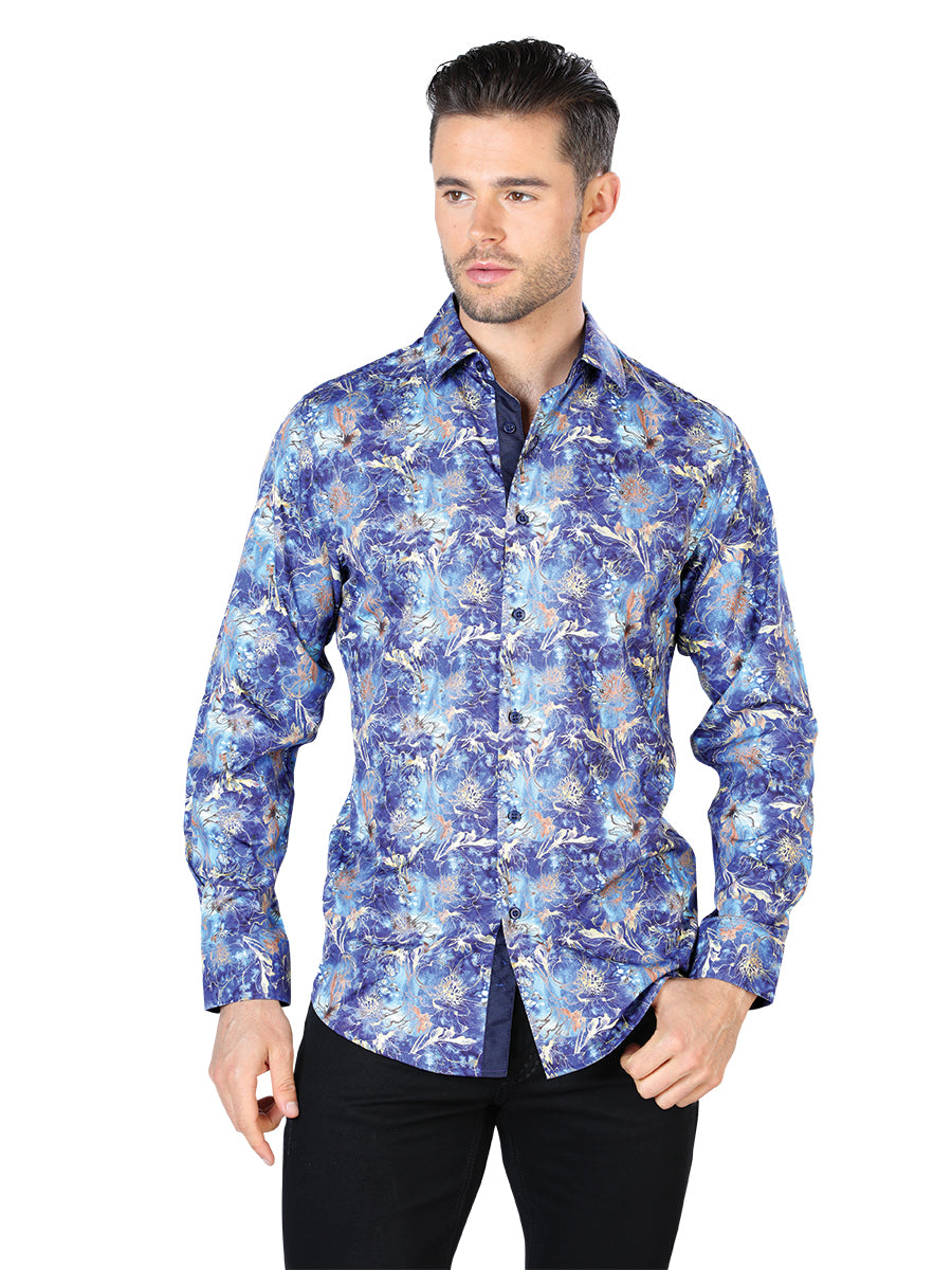Camisa casual azul de manga larga 44050