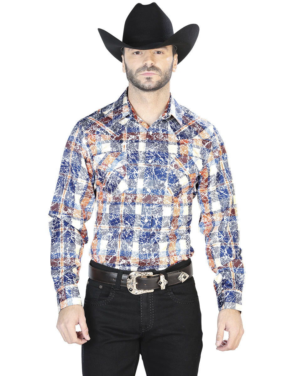 Camisa casual de manga larga azul naranja 44063