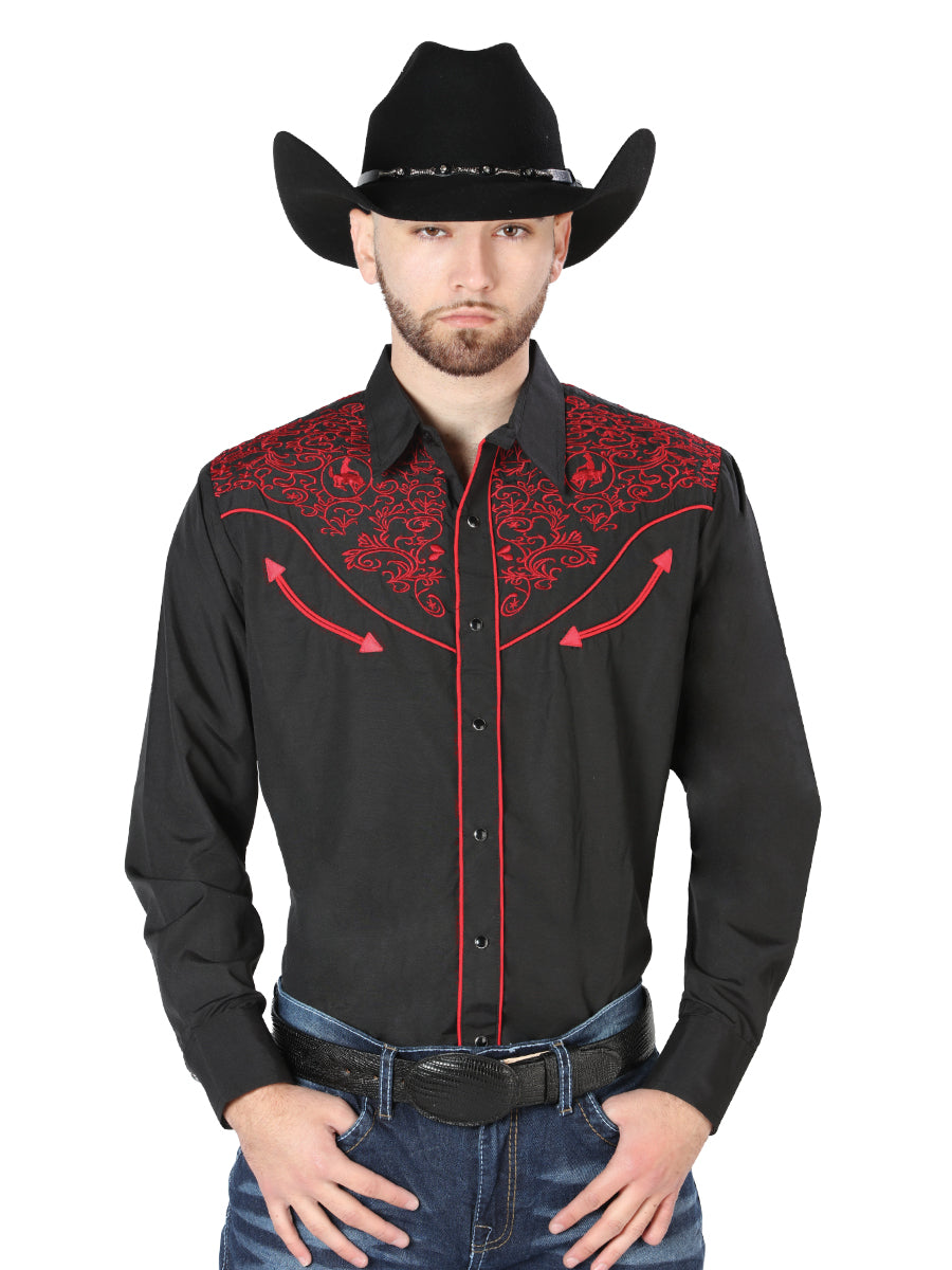 El Señor de los Cielos Embroidery Shirt Black/Red 44187