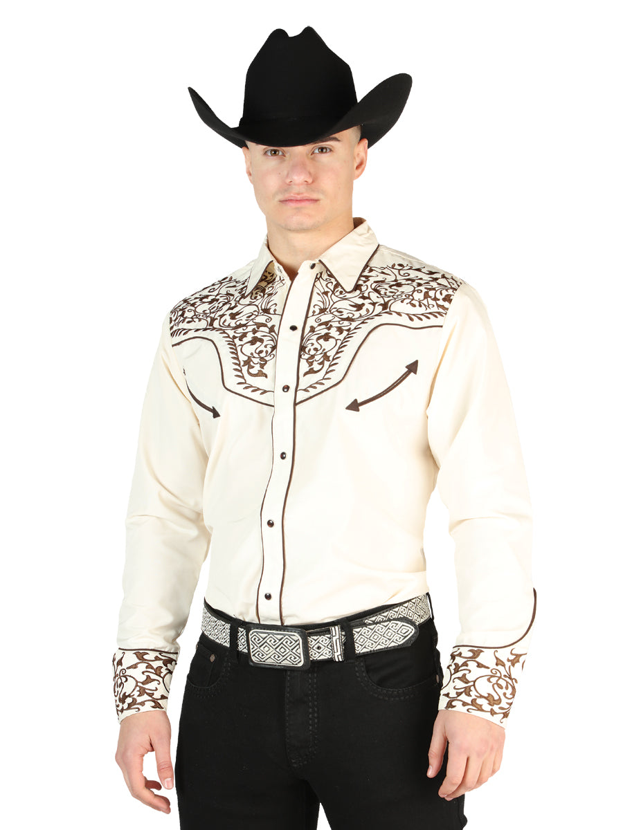 El General Embroidery Western Shirt Beige/Black 44196