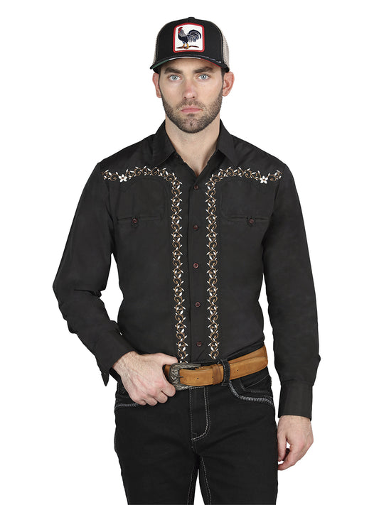 El General Embroidery Western Shirt Black/Gold 44200