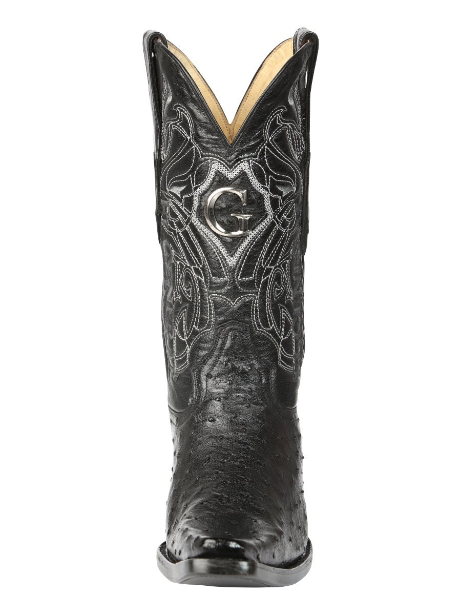El General Men's Exotic Ostrich Leather Cowboy Boots - Black  45075