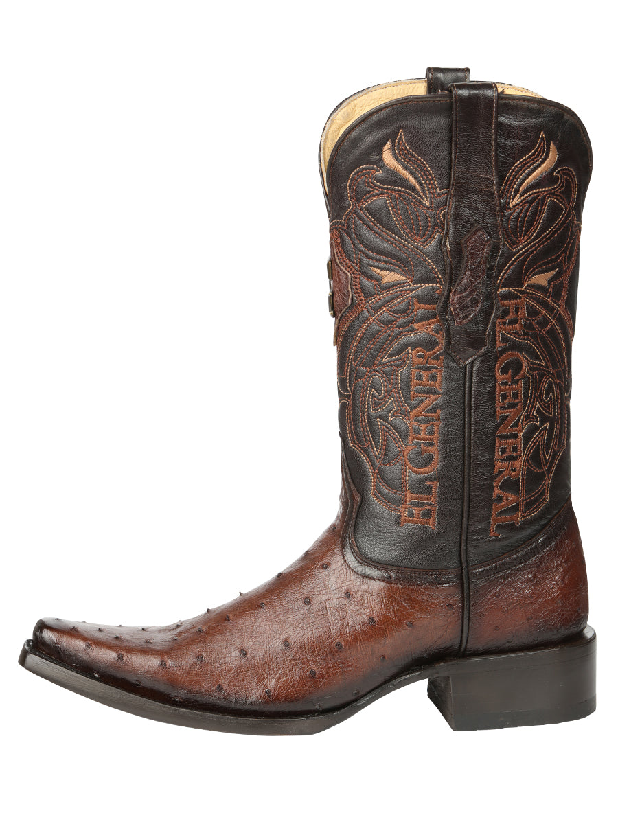 El General Men's Exotic Ostrich Leather Cowboy Boots - Brown  45076