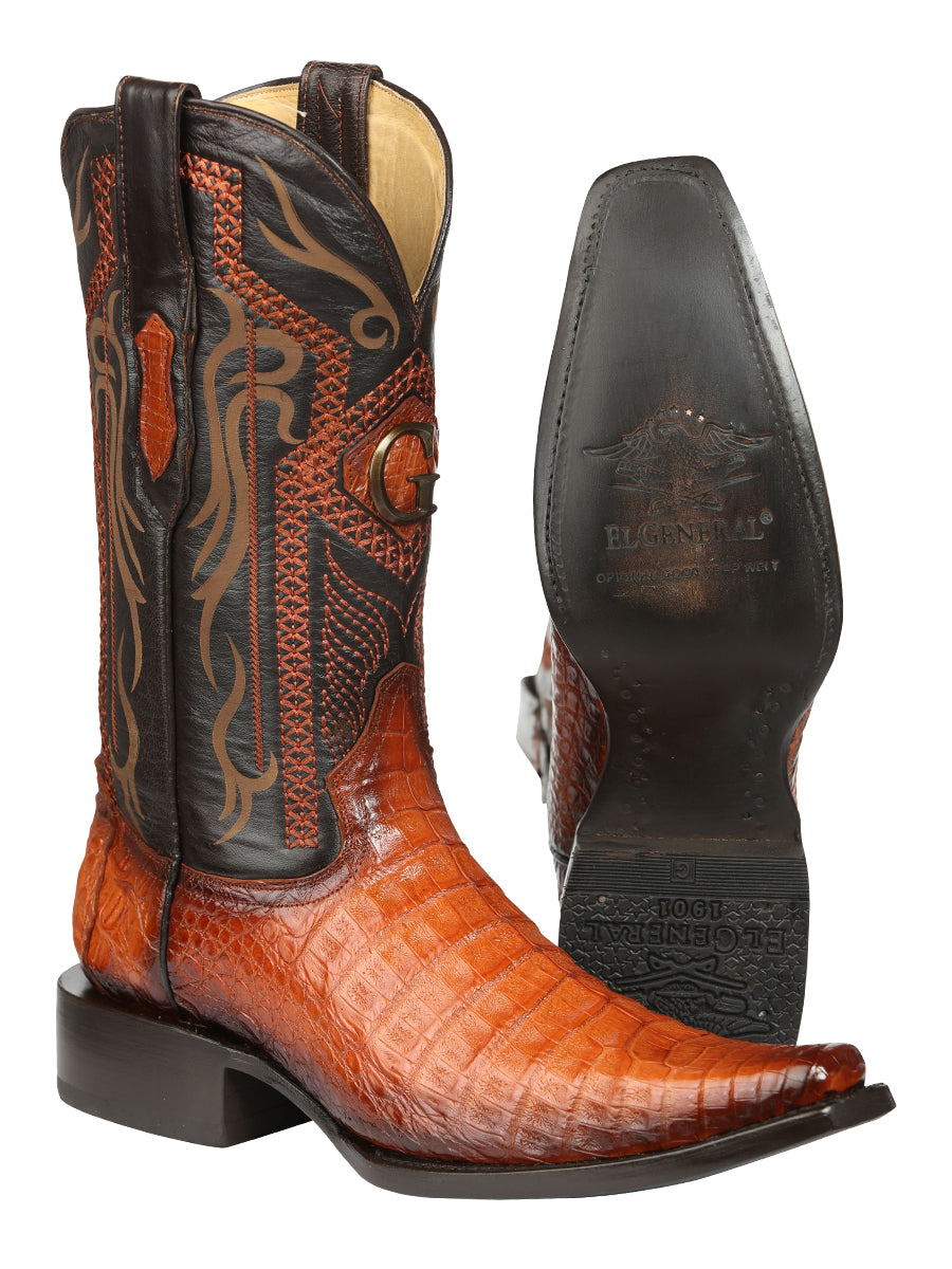 El General Men's Exotic Caiman Belly Cowboy Boots - Cognac  45080