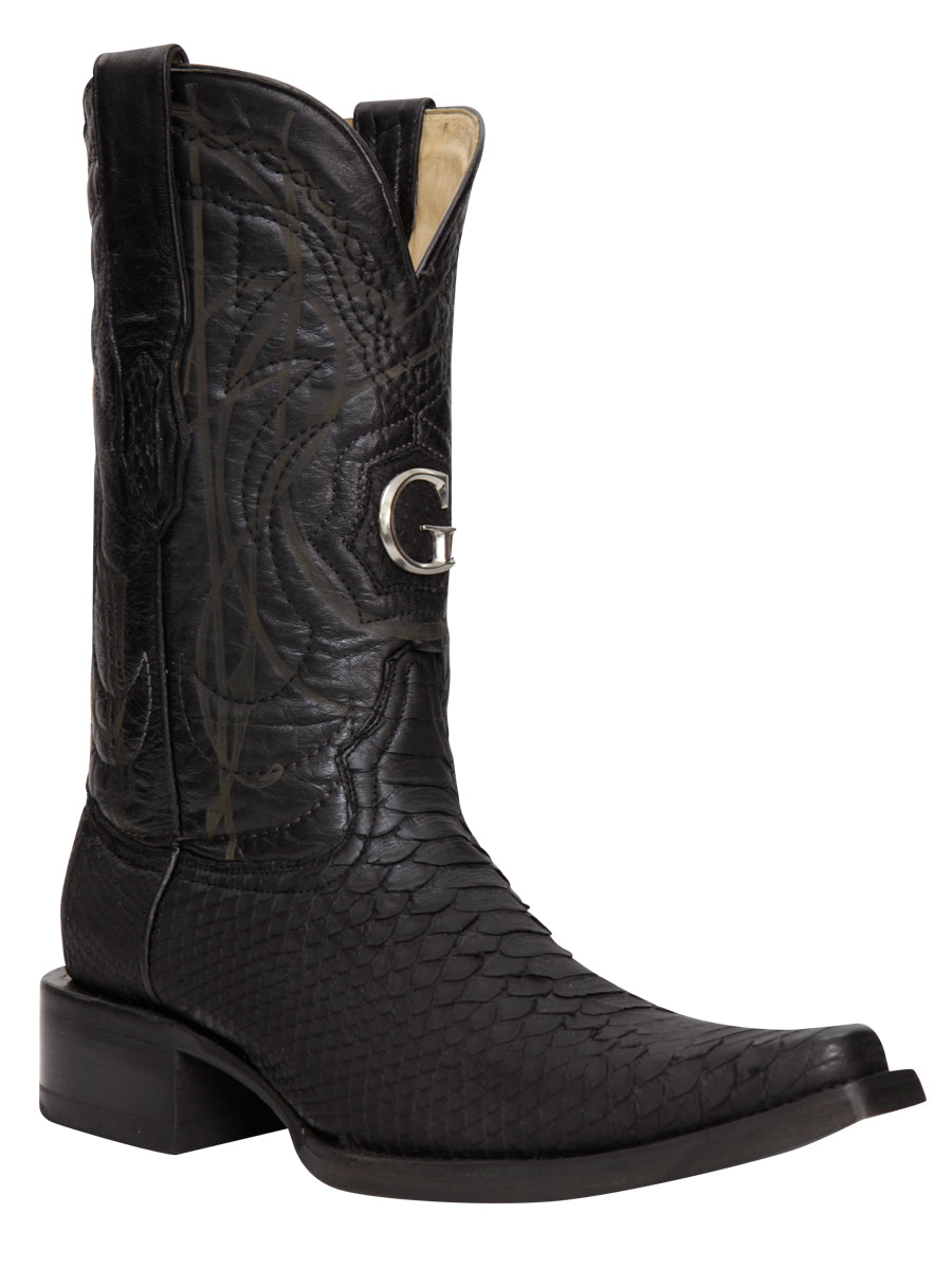 El General Men's Exotic Python Leather Cowboy Boots - Black  45087