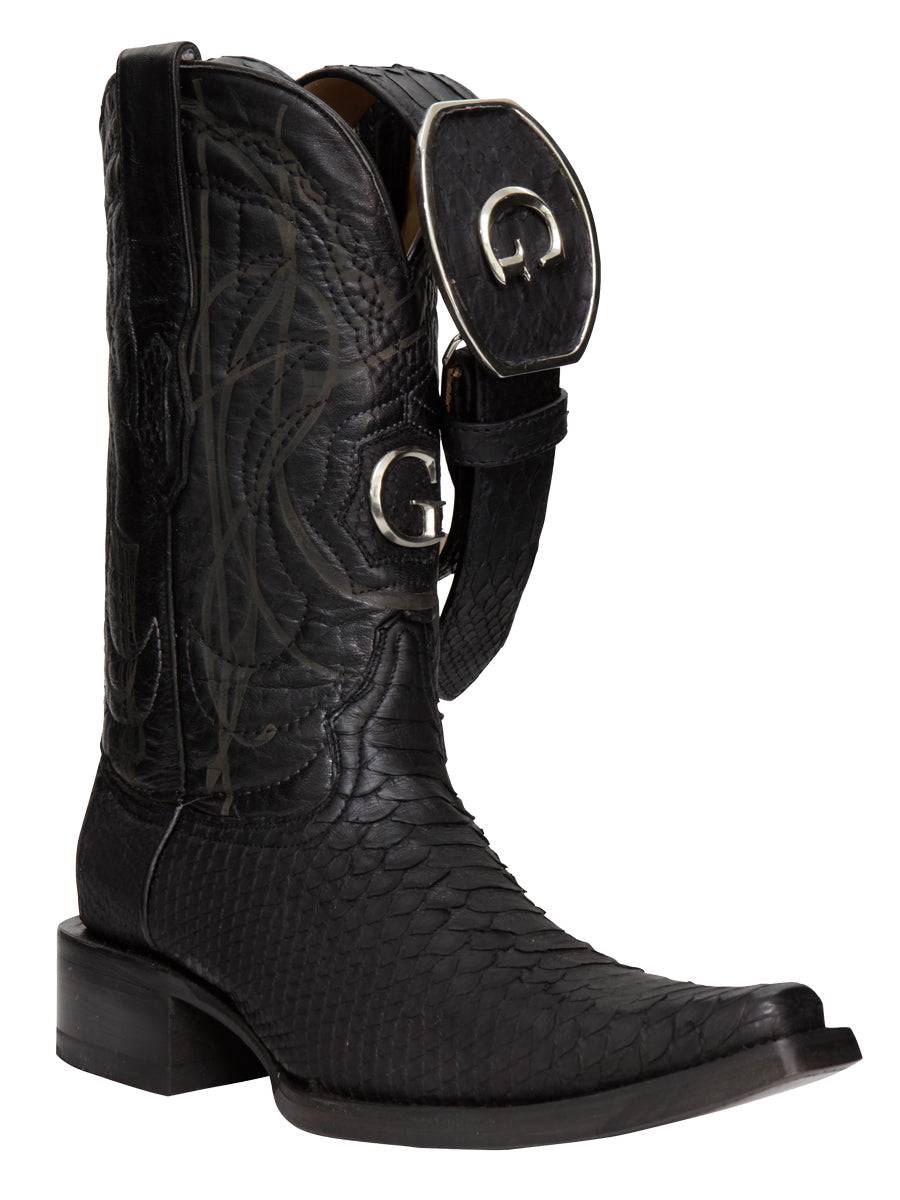 El General Men's Exotic Python Leather Cowboy Boots - Black  45087