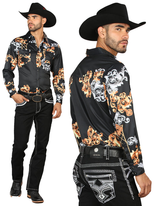 Centenario Men's Black Denim with White/Gray Embroidered Details  45310