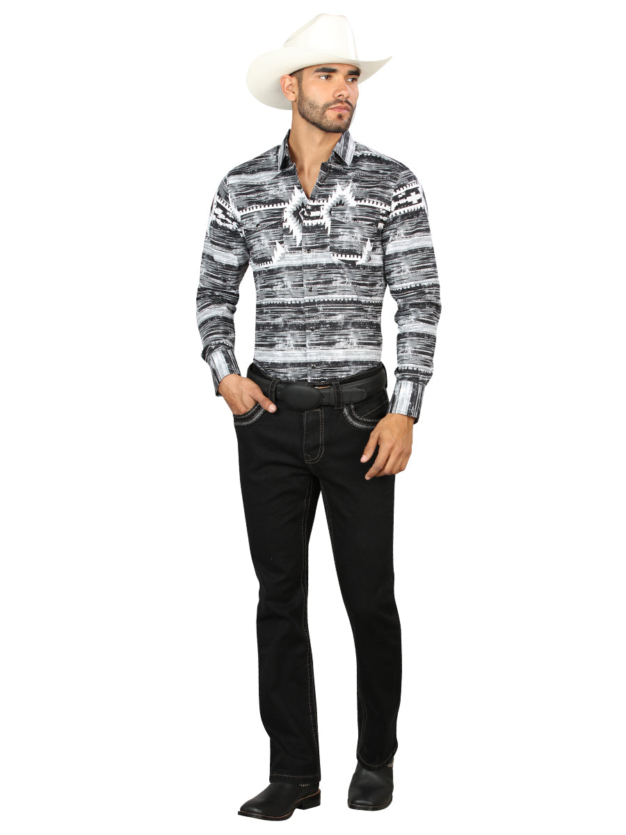 Centenario Men's Black Denim with Gray Embroidered Details 45311