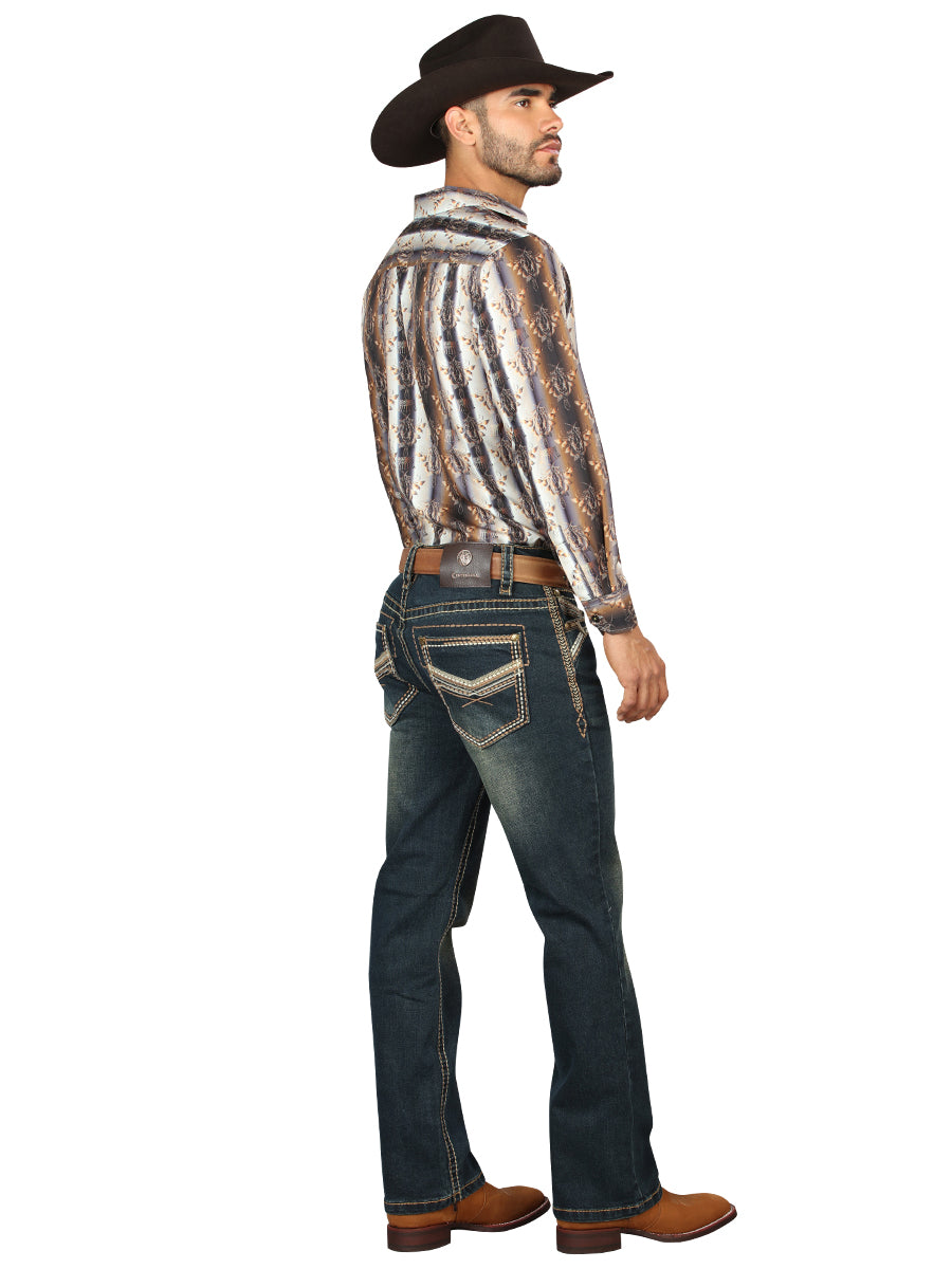 Centenario Men's Tinted Green Denim with Embroidered Details  45315