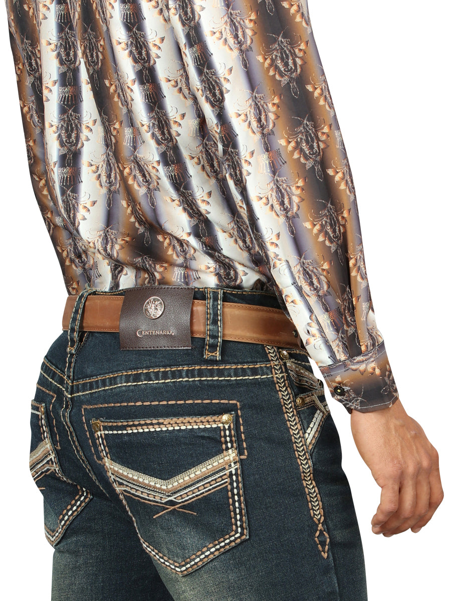 Centenario Men's Tinted Green Denim with Embroidered Details  45315