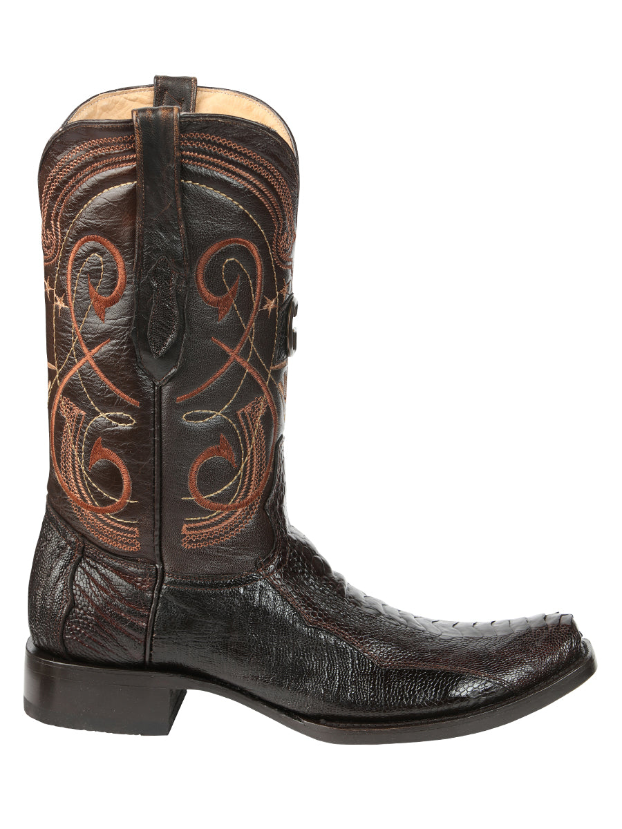El General Men's Exotic Ostrich Leg Cowboy Boots - Brown 45511