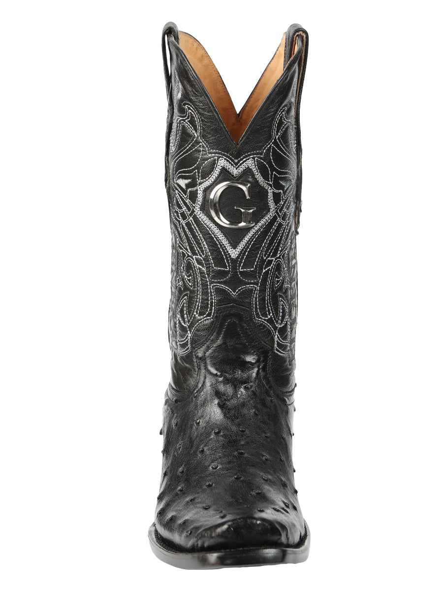 El General Men's Exotic Ostrich Leather Cowboy Boots - Black  45515