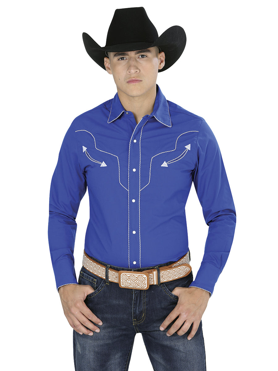 Navy Blue Western Long Sleeve Shirt 123918