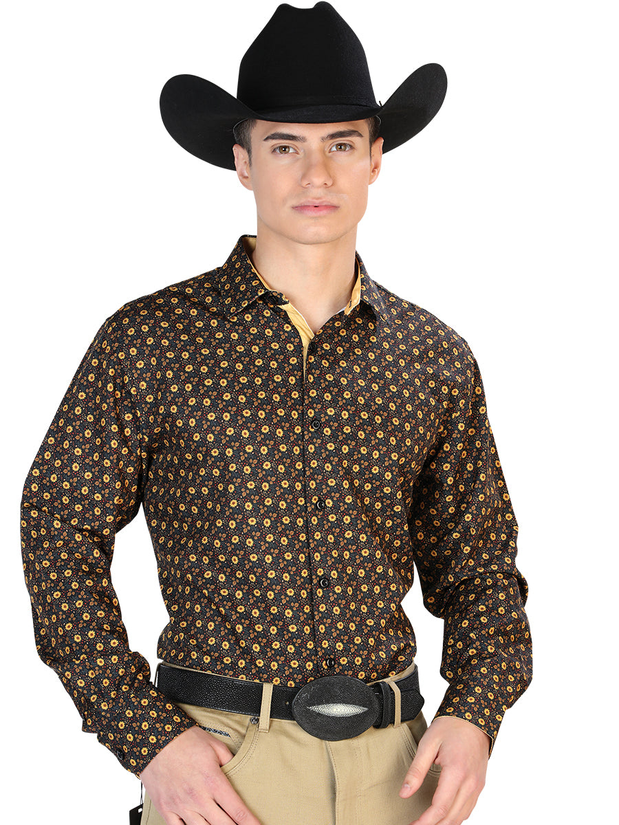 Camisa vaquera informal de manga larga negra y marrón 126262