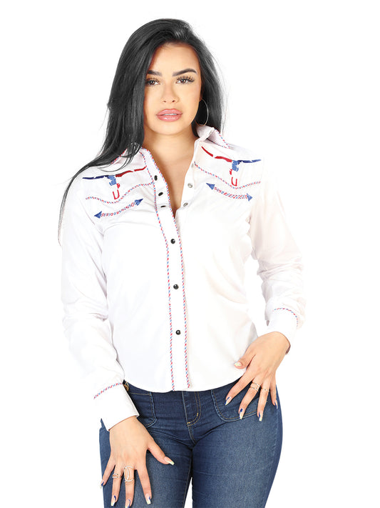 Womens White Embroidered Western-style Blouse 126681