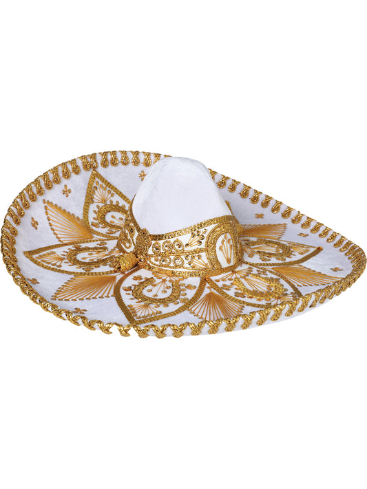 Adult Mexican Charro Hat Velvet White/Gold 600758