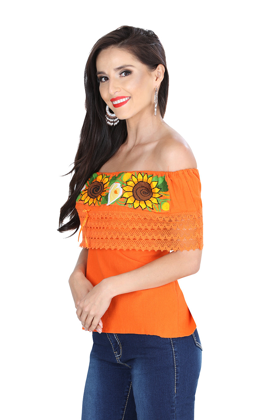 Artisanal Embroidered Blouse 50% Cotton, %50 Polyester Orange  601283