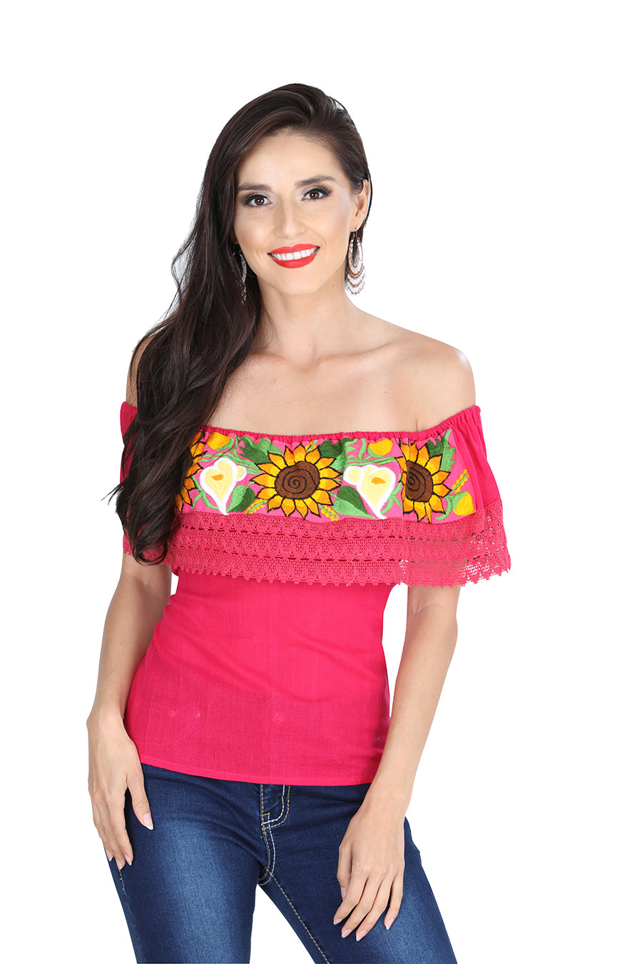 Artisanal Embroidered Blouse 50% Cotton, %50 Polyester Pink  601287