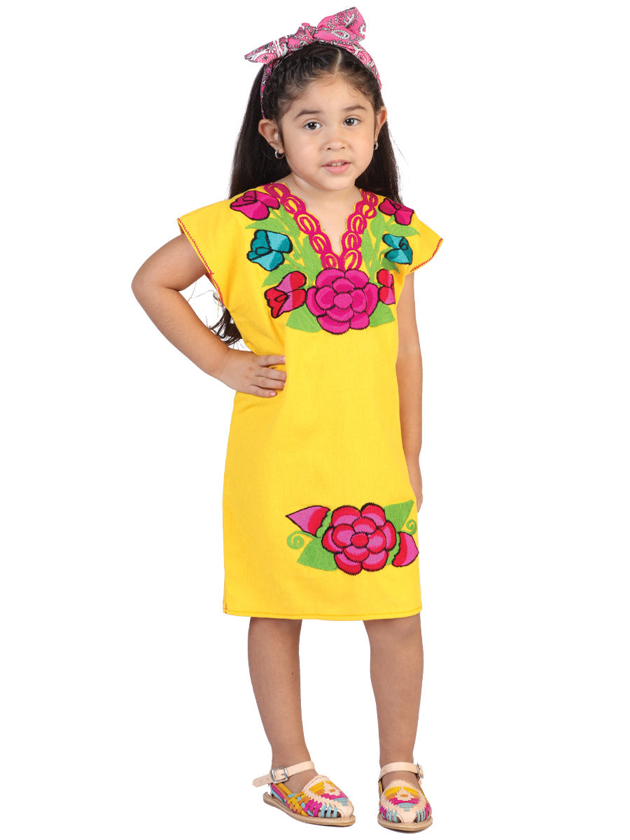 Artisanal Embroidered Dress 50% Cotton, 50% Polyester Yellow  601664