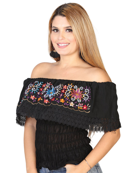 Artisanal Embroidered Blouse 100% Cotton Black 602458