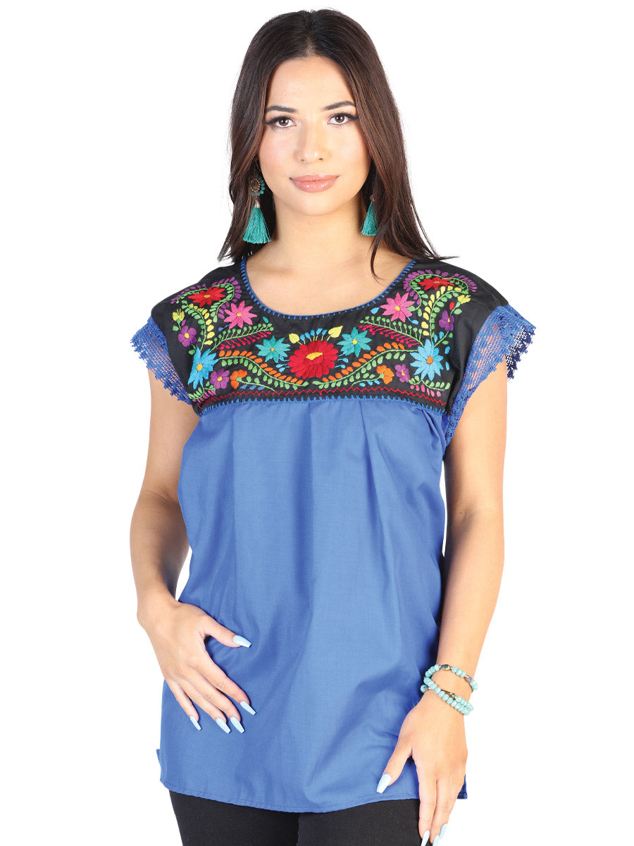 Blusa Bordada Artesanal 50% Algodón 50% Poliéster Azul Rey 602462