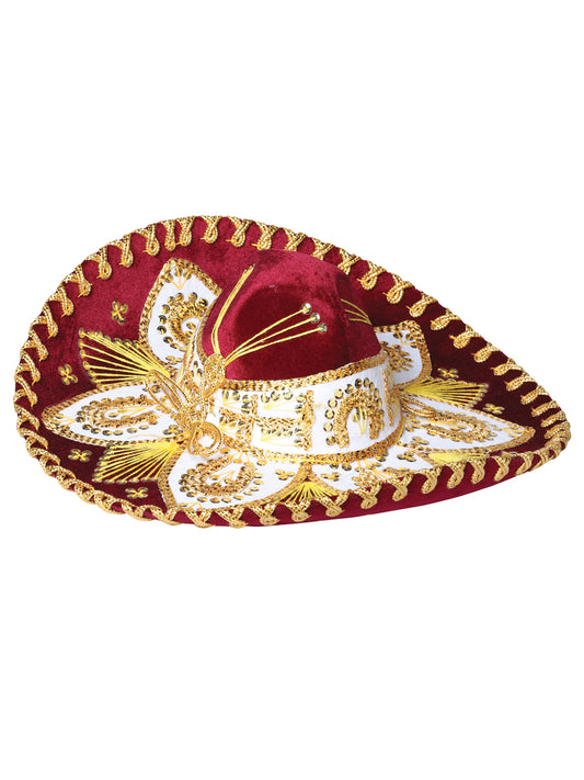 Youth Mexican Charro Hat Velvet Wine/Gold 602532