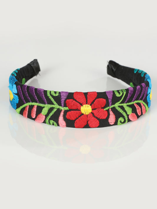 Artisanal Embroidered Headband 100% Cotton Black 602694