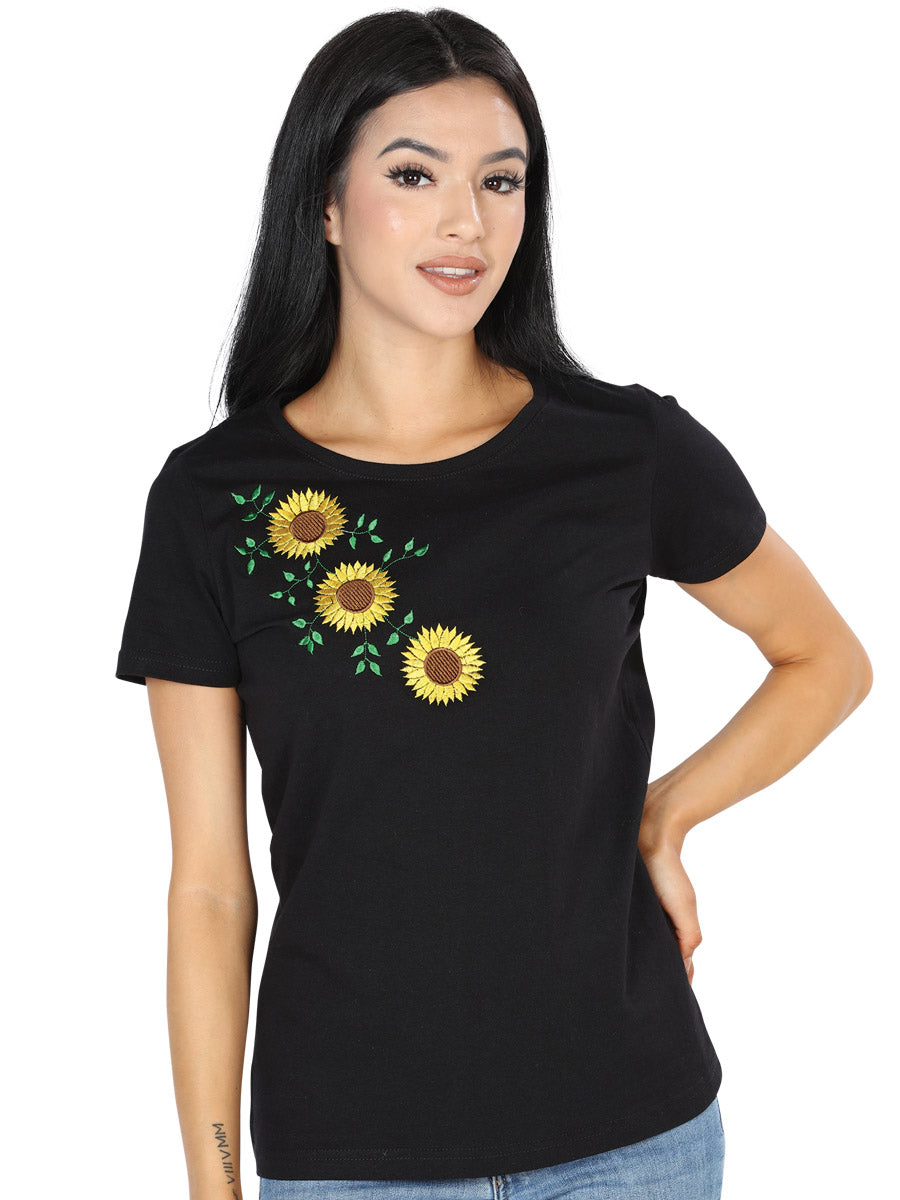 Camiseta bordada artesanal negra 602744