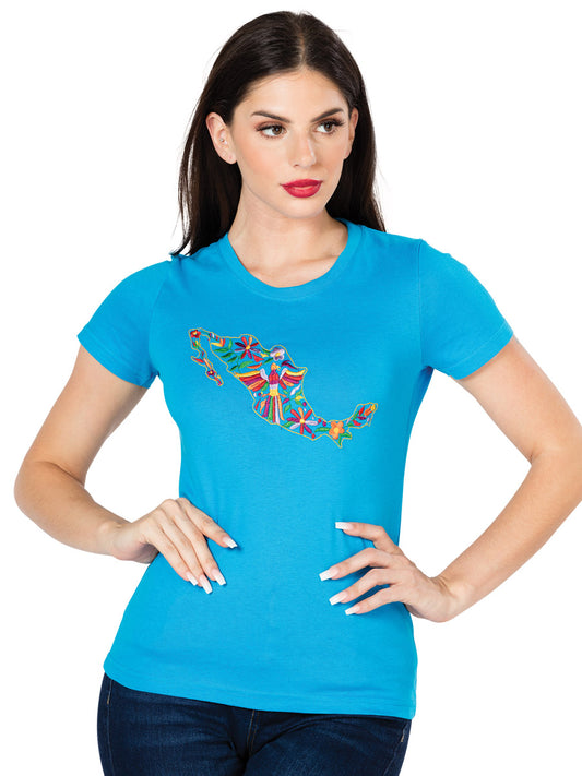 Camiseta bordada artesanal turquesa 602751