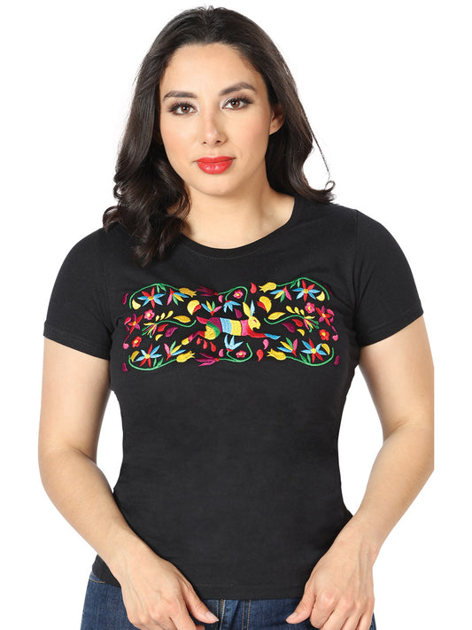 Camiseta bordada artesanal negra 602761