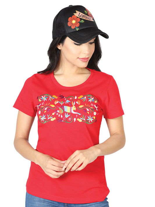 Camiseta bordada artesanalmente roja 602762