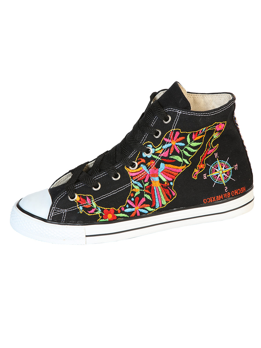 Artisanal Embroidered Sneakers Textile Canvas Black 602780