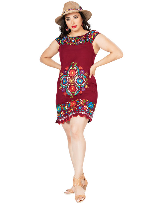 Artisanal Embroidered Dress 100% Cotton Wine 603088