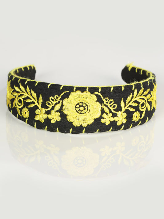 Artisanal Embroidered Headband 100% Cotton Yellow 603122