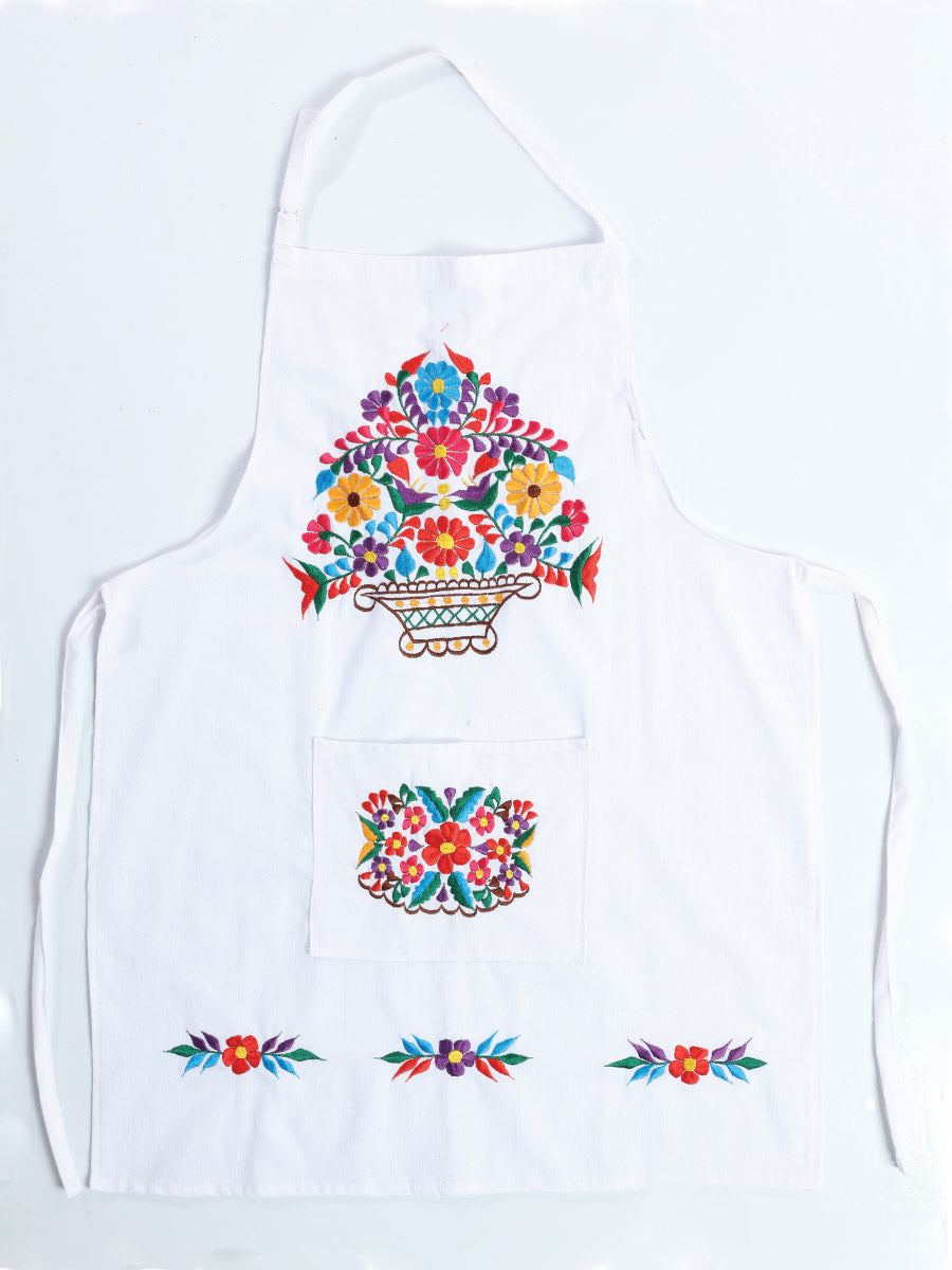 Mexican Artisanal Embroidered Apron 100% Cotton White 603154