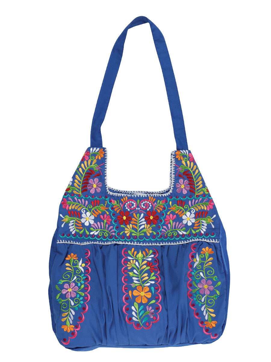 Artisanal Embroidered Handbag 50% Cotton, 50% Polyester Blue  603192