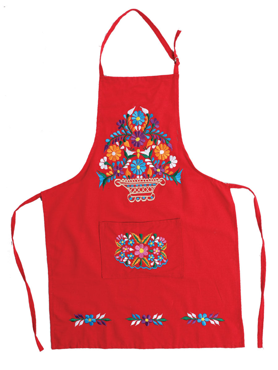 Mexican Artisanal Embroidered Apron 50% Cotton, %50 Polyester  Red 603195