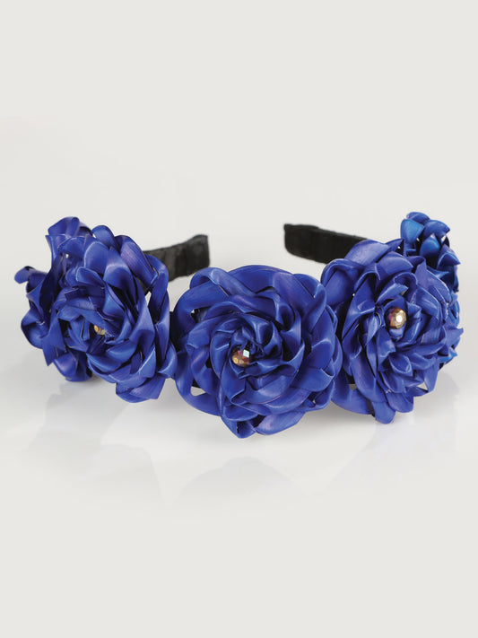 Diadema artesanal hecha a mano 100% hoja de palma azul rey 603206