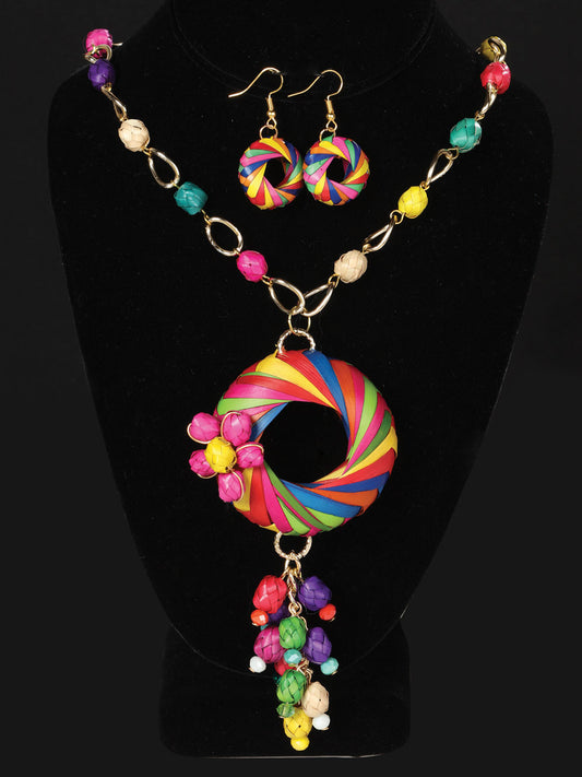 Conjunto Artesanal Aretes-Collar Palma Multicolor 603237