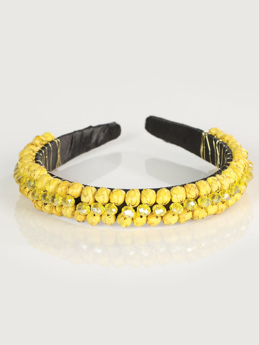 Diadema artesanal hecha a mano 100% hoja de palma amarilla 603272